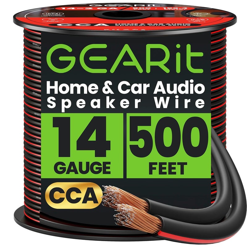 GearIT Speaker Wire 14 Gauge, Speaker Cable 500ft for Car Audio, Home Theater, CCA(Black) - Image 1